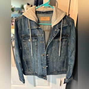 Blank NYC Blue Denim Jacket with Gray Detachable Hood